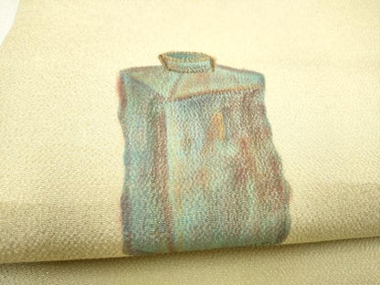 平和屋着物●九寸名古屋帯　陶器文　金彩　鬼しぼ縮緬　正絹　逸品　CABL9716hy