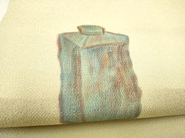 平和屋着物●九寸名古屋帯　陶器文　金彩　鬼しぼ縮緬　正絹　逸品　CABL9716hy