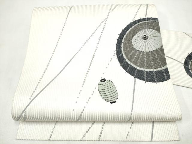 平和屋着物●本場筑前博多織　八寸名古屋帯　番傘　正絹　逸品　CABL9717hy