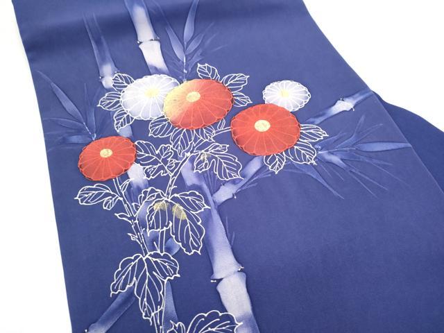平和屋着物●塩瀬　九寸名古屋帯　手描き　菊　金彩　正絹　逸品　CABL9720hy