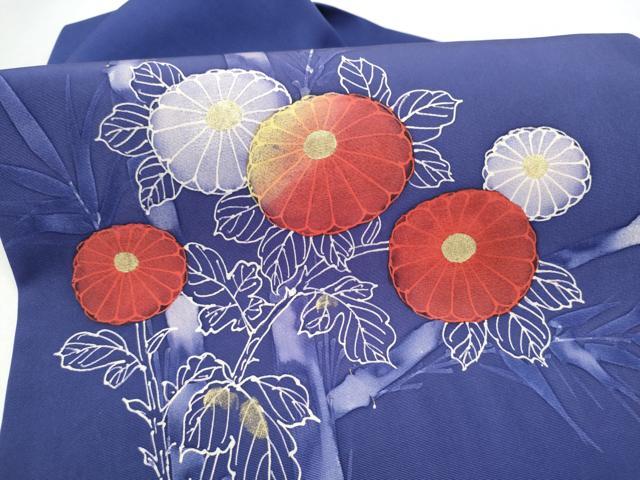 平和屋着物●塩瀬　九寸名古屋帯　手描き　菊　金彩　正絹　逸品　CABL9720hy
