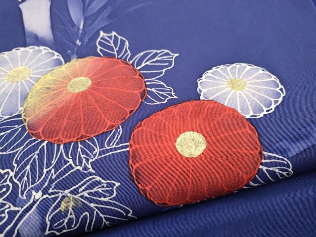 平和屋着物●塩瀬　九寸名古屋帯　手描き　菊　金彩　正絹　逸品　CABL9720hy