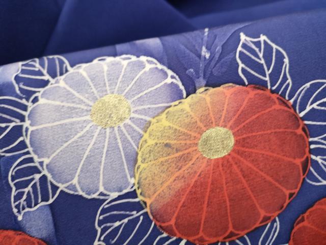 平和屋着物●塩瀬　九寸名古屋帯　手描き　菊　金彩　正絹　逸品　CABL9720hy
