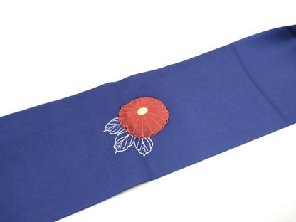 平和屋着物●塩瀬　九寸名古屋帯　手描き　菊　金彩　正絹　逸品　CABL9720hy