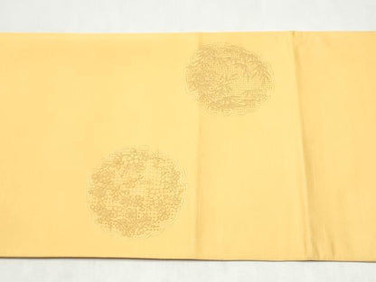 平和屋着物●中国三大刺繍　スワトウ相良刺繍　総刺繍　太鼓柄袋帯　雪輪草花文　蜂蜜色　正絹　逸品　未使用　CABL9740hy