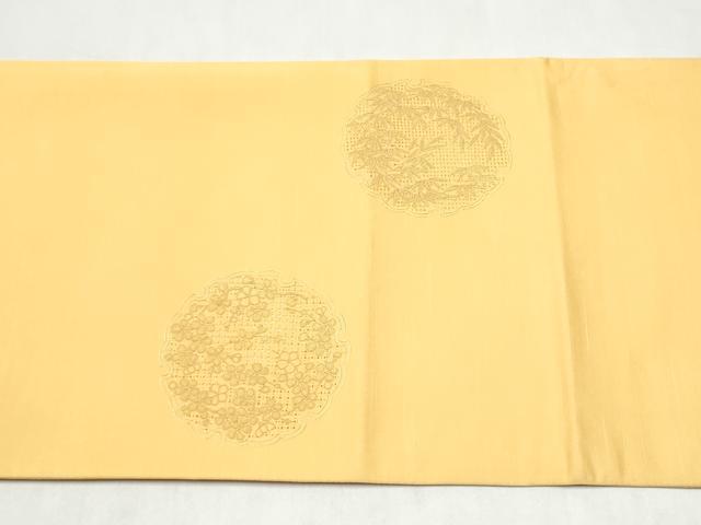 平和屋着物●中国三大刺繍　スワトウ相良刺繍　総刺繍　太鼓柄袋帯　雪輪草花文　蜂蜜色　正絹　逸品　未使用　CABL9740hy