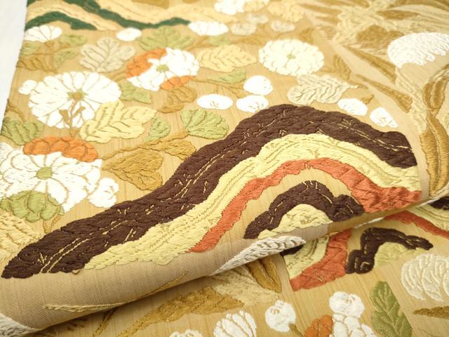 平和屋着物●六通柄袋帯　唐織　草花文　正絹　逸品　CABL9746hy