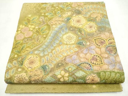 平和屋着物●太鼓柄袋帯 作家物 辻が花 金通し地 正絹 逸品 CABL9750hy