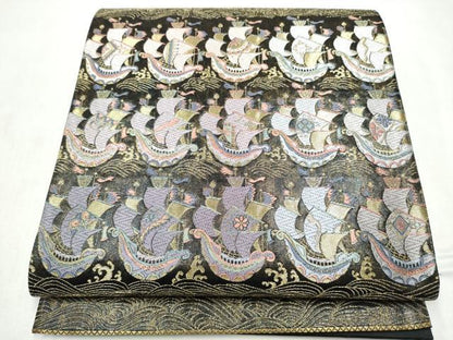 平和屋着物●六通柄袋帯　唐織　作家物　船　金糸　引箔　正絹　逸品　CABL9751hy