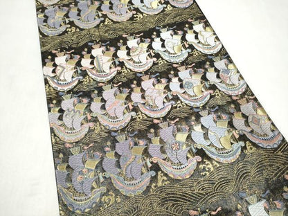 平和屋着物●六通柄袋帯　唐織　作家物　船　金糸　引箔　正絹　逸品　CABL9751hy
