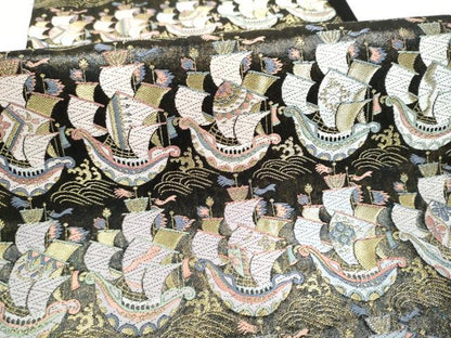 平和屋着物●六通柄袋帯　唐織　作家物　船　金糸　引箔　正絹　逸品　CABL9751hy
