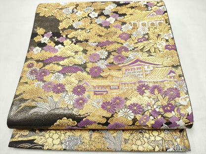 平和屋着物●西陣　京の名門　じゅらく謹製　帝王紫　六通柄袋帯　華園春明文　金銀糸　正絹　逸品　CABL9752hy