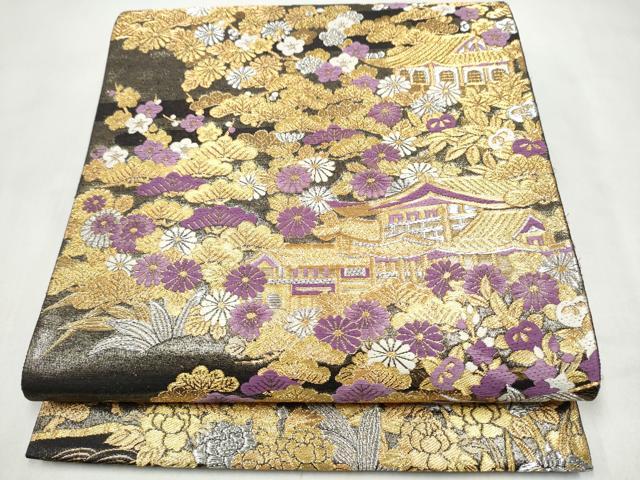 平和屋着物●西陣　京の名門　じゅらく謹製　帝王紫　六通柄袋帯　華園春明文　金銀糸　正絹　逸品　CABL9752hy