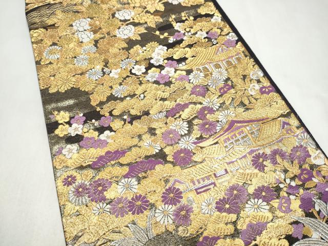 平和屋着物●西陣　京の名門　じゅらく謹製　帝王紫　六通柄袋帯　華園春明文　金銀糸　正絹　逸品　CABL9752hy