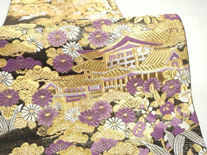 平和屋着物●西陣　京の名門　じゅらく謹製　帝王紫　六通柄袋帯　華園春明文　金銀糸　正絹　逸品　CABL9752hy