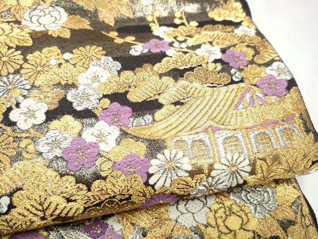 平和屋着物●西陣　京の名門　じゅらく謹製　帝王紫　六通柄袋帯　華園春明文　金銀糸　正絹　逸品　CABL9752hy