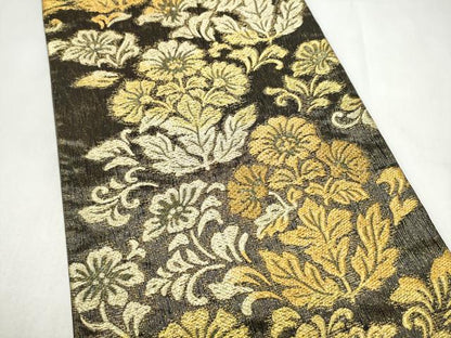 平和屋着物●両面　六通柄袋帯　草花文　金糸　正絹　逸品　CABL9754hy