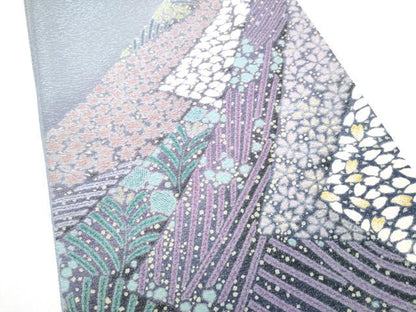 平和屋着物●十日町　名門　滝泰謹製　中国三大刺繍　相良刺繍　太鼓柄袋帯　おぼろ染め　襲絞り　草花文　銀通し地　正絹　逸品　CABL9755hy