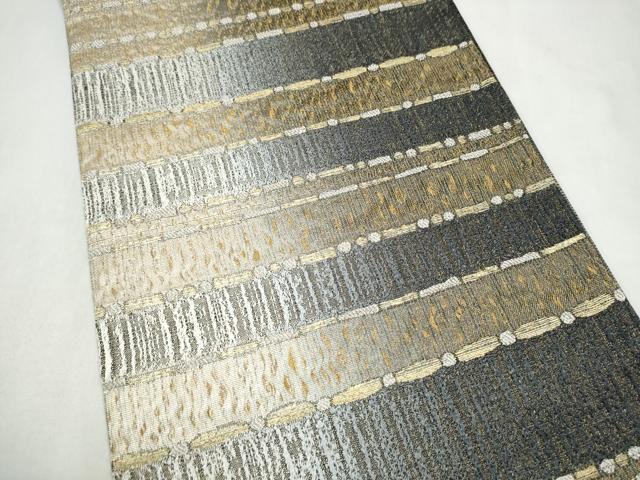 平和屋着物●両面　六通柄袋帯　本泥染　横段霞文　金糸　正絹　逸品　CABL9756hy