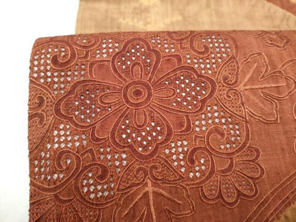 平和屋着物●中国三大刺繍　スワトウ相良刺繍　総刺繍　太鼓柄袋帯　紬地　向かい鳥花文　正絹　逸品　CABL9757hy