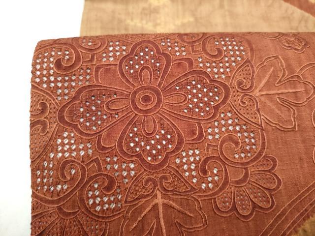 平和屋着物●中国三大刺繍　スワトウ相良刺繍　総刺繍　太鼓柄袋帯　紬地　向かい鳥花文　正絹　逸品　CABL9757hy