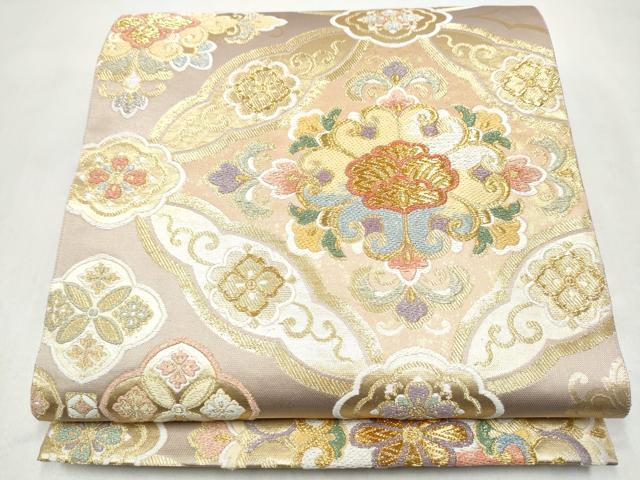 平和屋着物●唐織・西陣の老舗・名門・藤原織物　六通柄袋帯　唐織　七宝花文　金糸　正絹　逸品　CABL9760hy