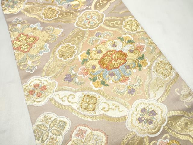 平和屋着物●唐織・西陣の老舗・名門・藤原織物　六通柄袋帯　唐織　七宝花文　金糸　正絹　逸品　CABL9760hy