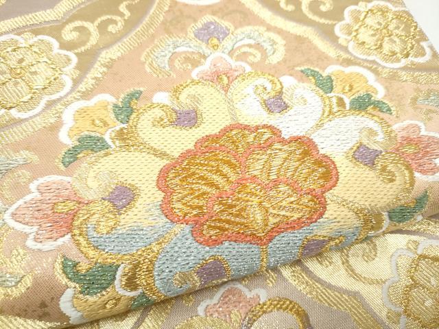 平和屋着物●唐織・西陣の老舗・名門・藤原織物　六通柄袋帯　唐織　七宝花文　金糸　正絹　逸品　CABL9760hy
