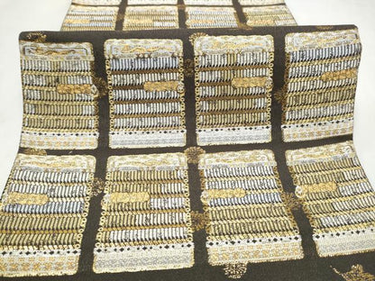 平和屋着物●六通柄袋帯　鎧脅し　金糸　正絹　逸品　CABL9763hy