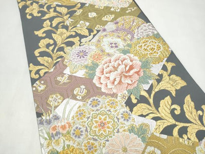 平和屋着物●六通柄袋帯　唐織　宝寿菱華文　金糸　正絹　逸品　CABL9764hy
