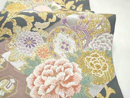 平和屋着物●六通柄袋帯　唐織　宝寿菱華文　金糸　正絹　逸品　CABL9764hy