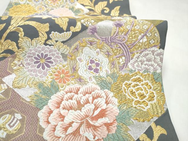 平和屋着物●六通柄袋帯　唐織　宝寿菱華文　金糸　正絹　逸品　CABL9764hy
