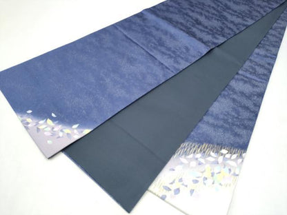 平和屋着物●太鼓柄袋帯　刺繍　舞葉文　金彩　銀通し地　正絹　逸品　CABL9768hy