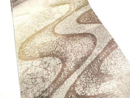 平和屋着物●両面　全通柄袋帯　流水文　金糸　正絹　逸品　CABL9769hy