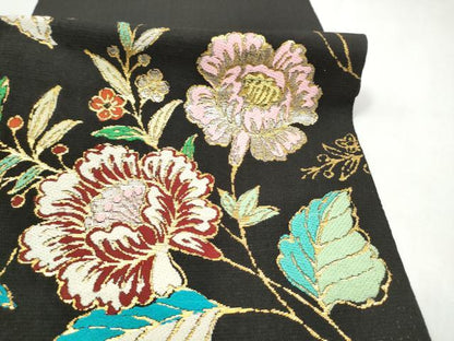 平和屋着物●龍村美術織物　龍村製　六通柄　本袋帯　金更紗大唐華錦　黒地　金糸　正絹　逸品　CABL9770hy