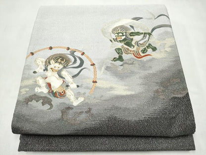 平和屋着物●爪搔き本綴れ　太鼓柄袋帯　風神雷神　金銀糸　正絹　逸品　CABL9773hy
