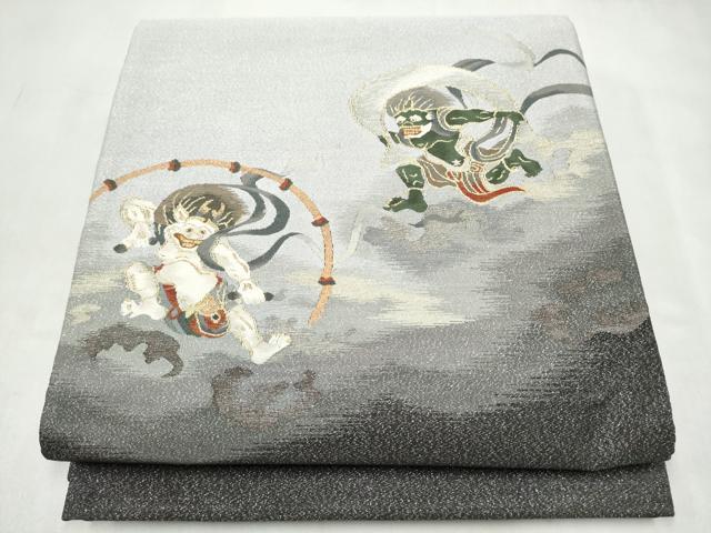 平和屋着物●爪搔き本綴れ　太鼓柄袋帯　風神雷神　金銀糸　正絹　逸品　CABL9773hy