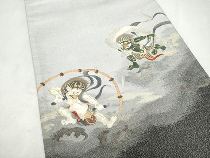 平和屋着物●爪搔き本綴れ　太鼓柄袋帯　風神雷神　金銀糸　正絹　逸品　CABL9773hy