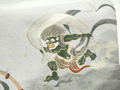 平和屋着物●爪搔き本綴れ　太鼓柄袋帯　風神雷神　金銀糸　正絹　逸品　CABL9773hy