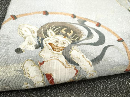 平和屋着物●爪搔き本綴れ　太鼓柄袋帯　風神雷神　金銀糸　正絹　逸品　CABL9773hy