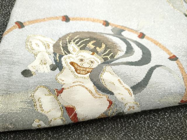 平和屋着物●爪搔き本綴れ　太鼓柄袋帯　風神雷神　金銀糸　正絹　逸品　CABL9773hy