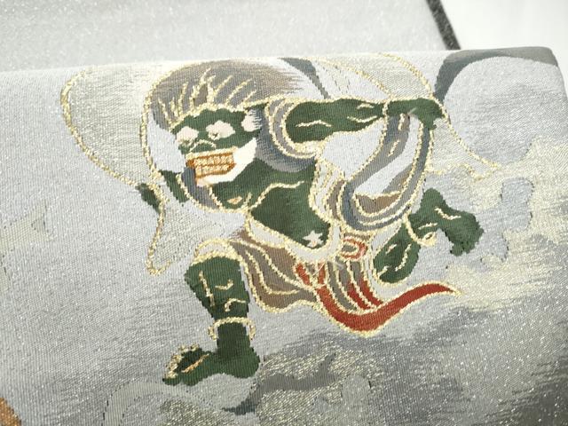 平和屋着物●爪搔き本綴れ　太鼓柄袋帯　風神雷神　金銀糸　正絹　逸品　CABL9773hy