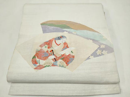 平和屋着物●太鼓柄袋帯　すくい織　地紙人物文　金糸　正絹　逸品　CABL9777hy