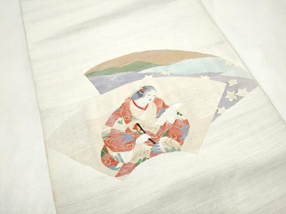 平和屋着物●太鼓柄袋帯　すくい織　地紙人物文　金糸　正絹　逸品　CABL9777hy