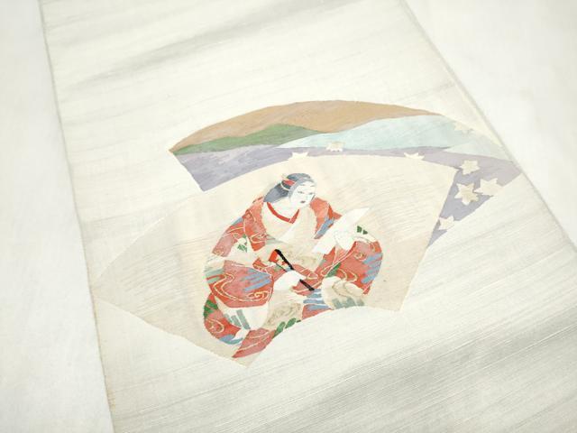 平和屋着物●太鼓柄袋帯　すくい織　地紙人物文　金糸　正絹　逸品　CABL9777hy