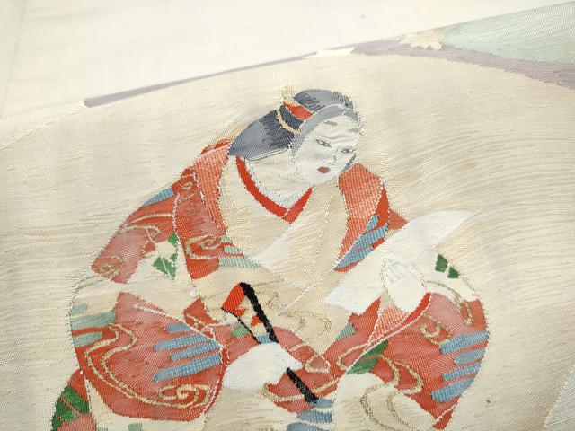 平和屋着物●太鼓柄袋帯　すくい織　地紙人物文　金糸　正絹　逸品　CABL9777hy