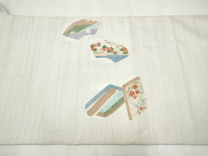 平和屋着物●太鼓柄袋帯　すくい織　地紙人物文　金糸　正絹　逸品　CABL9777hy