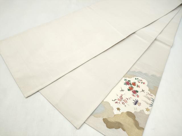 平和屋着物●太鼓柄袋帯　すくい織　花鳥文　金糸　正絹　逸品　CABL9778hy