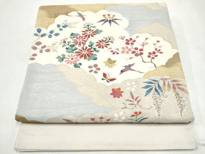 平和屋着物●太鼓柄袋帯　すくい織　花鳥文　金糸　正絹　逸品　CABL9778hy