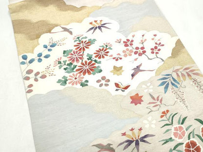平和屋着物●太鼓柄袋帯　すくい織　花鳥文　金糸　正絹　逸品　CABL9778hy